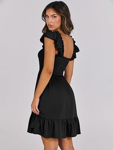 ANRABESS 2025 Women’s Square Neck Smocked Ruffle Backless Boho Short Sundress