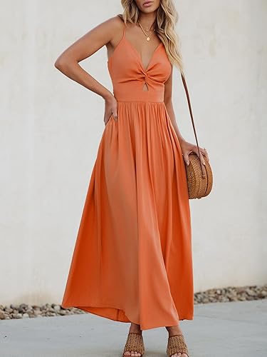 CUPSHE Women’s Summer Maxi Dress V-Neck Sleeveless Cutout Spaghetti Strap Beachwear