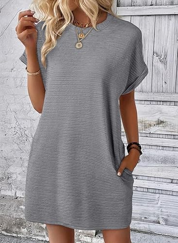 EVALESS 2025 Women’s Summer Mini Dress Short Sleeve Casual Beach Vacation Outfit