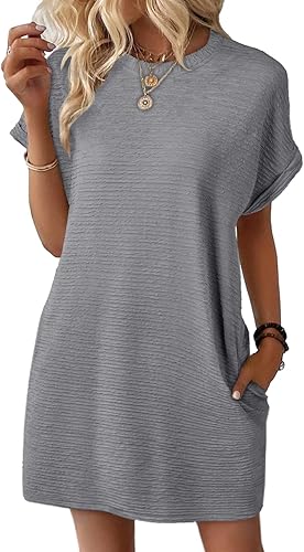 EVALESS 2025 Women’s Summer Mini Dress Short Sleeve Casual Beach Vacation Outfit