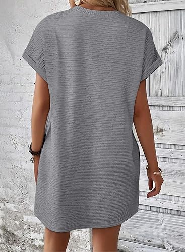 EVALESS 2025 Women’s Summer Mini Dress Short Sleeve Casual Beach Vacation Outfit