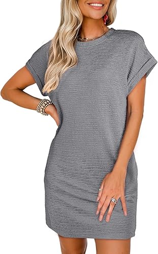 EVALESS 2025 Women’s Summer Mini Dress Short Sleeve Casual Beach Vacation Outfit