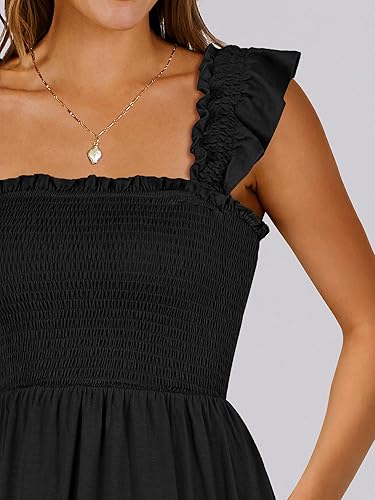 ANRABESS 2025 Women’s Square Neck Smocked Ruffle Backless Boho Short Sundress