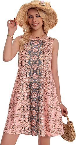 Women’s Boho Floral Summer Sundress Sleeveless Vintage Tank Dress w/ Pockets