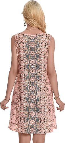 Women’s Boho Floral Summer Sundress Sleeveless Vintage Tank Dress w/ Pockets