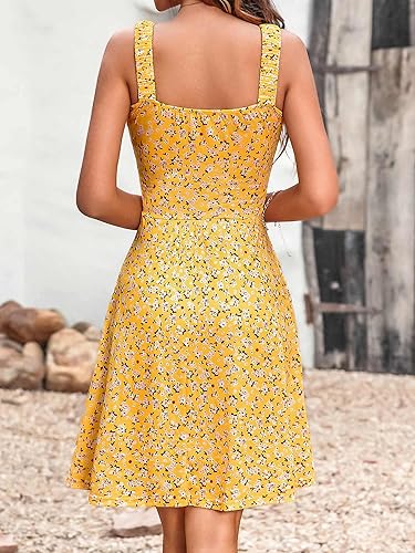 HUHOT Women’s Summer Square Neck Sleeveless A-Line Midi Sundress w/ Pocket